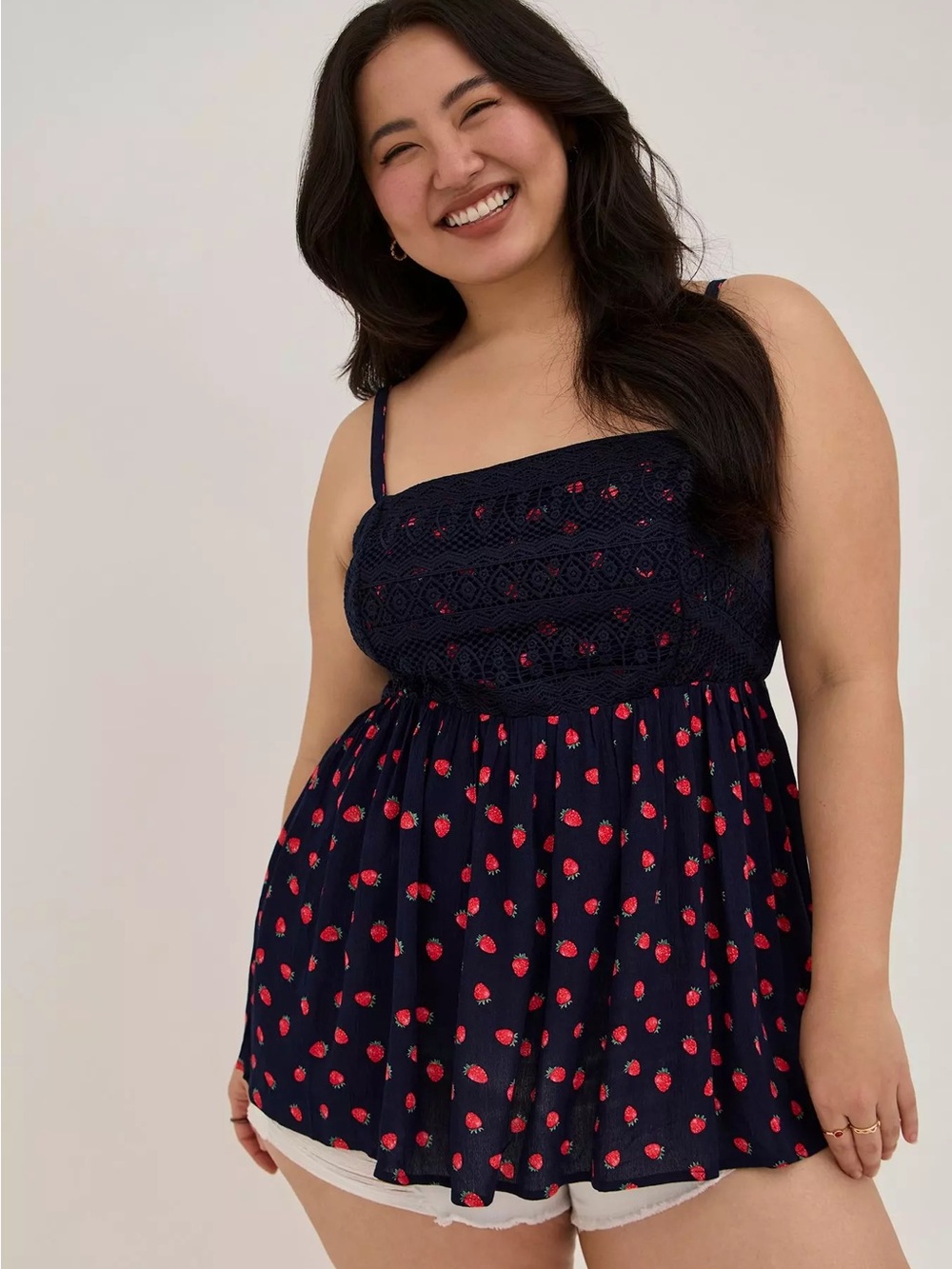 Torrid Babydoll Navy Strawberry Tank - Torrid size 1 - Picture 1 of 6
